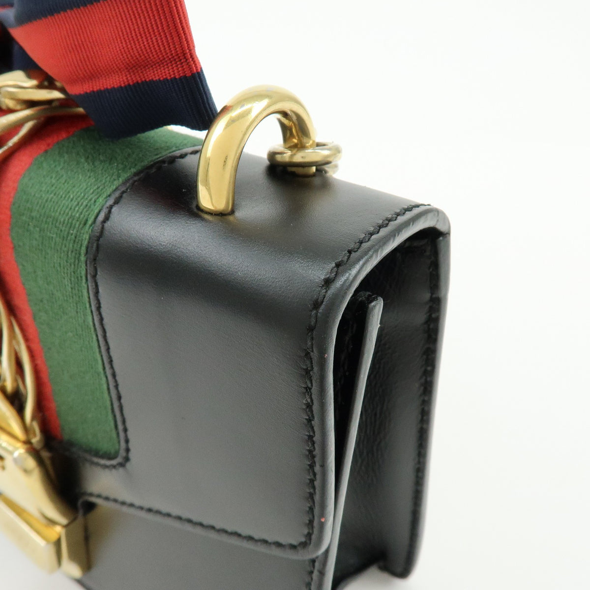 Gucci Sylvie Chain Leather, Black, Leather, Shoulder Bag