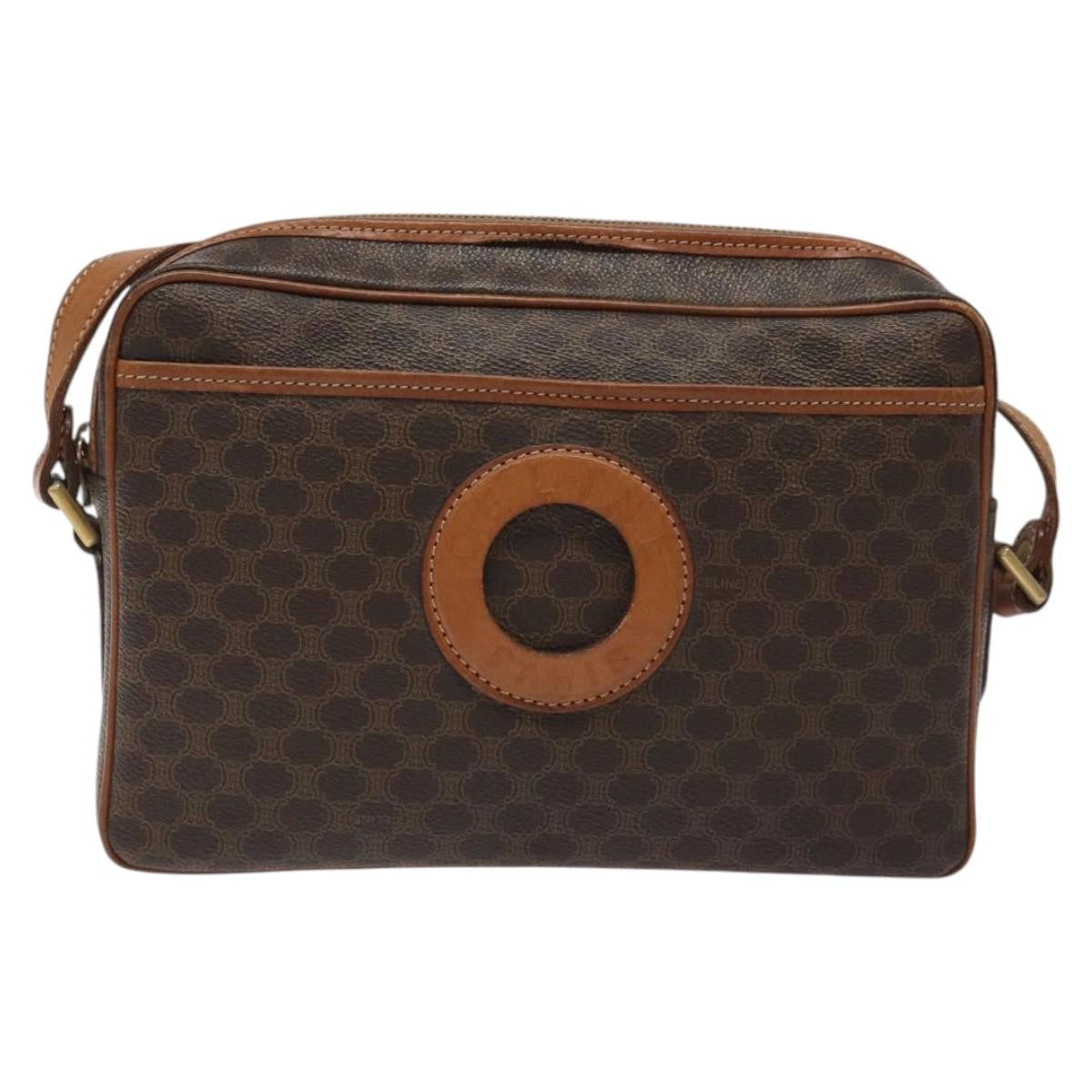 Celine Vintage Macadam Canvas and Leather, Brown, Canvas, Shoulder Bag