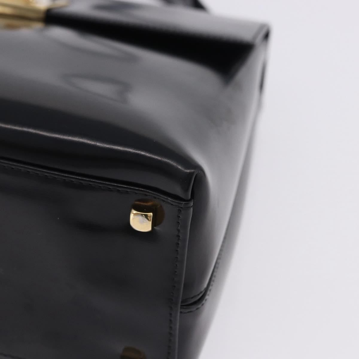 Salvatore Ferragamo Gancini Top Handle Leather, Black, Patent Leather, Handbag