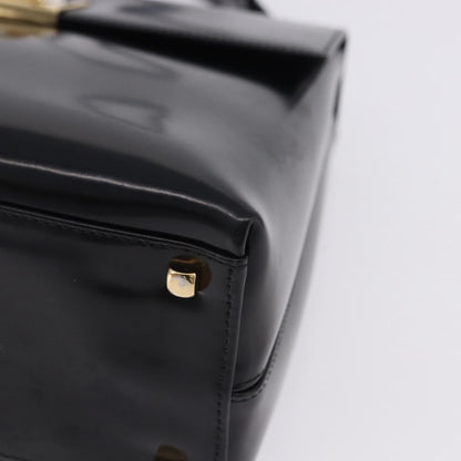 Salvatore Ferragamo Gancini Top Handle Leather, Black, Patent Leather, Handbag