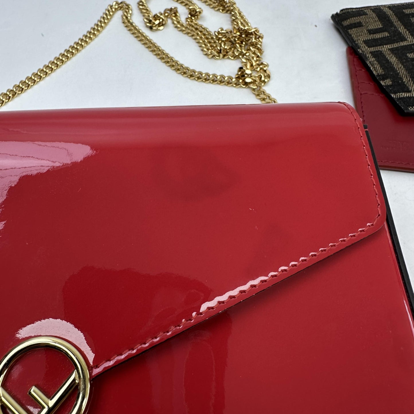 Fendi Wallet on Chain Patent Leather, Red, Patent Leather, Wallet