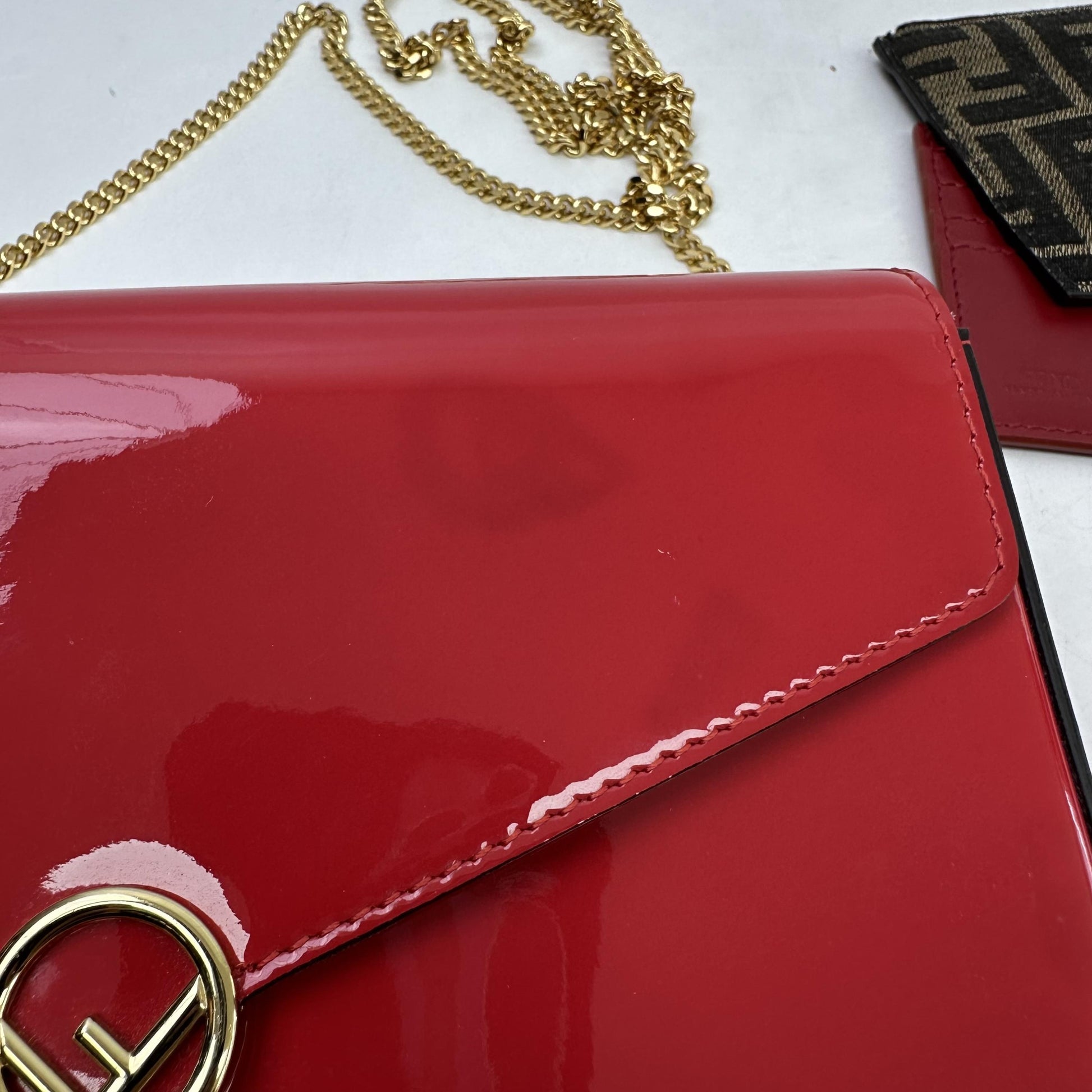 Fendi Wallet on Chain Patent Leather, Red, Patent Leather, Wallet