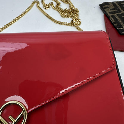 Fendi Wallet on Chain Patent Leather, Red, Patent Leather, Wallet