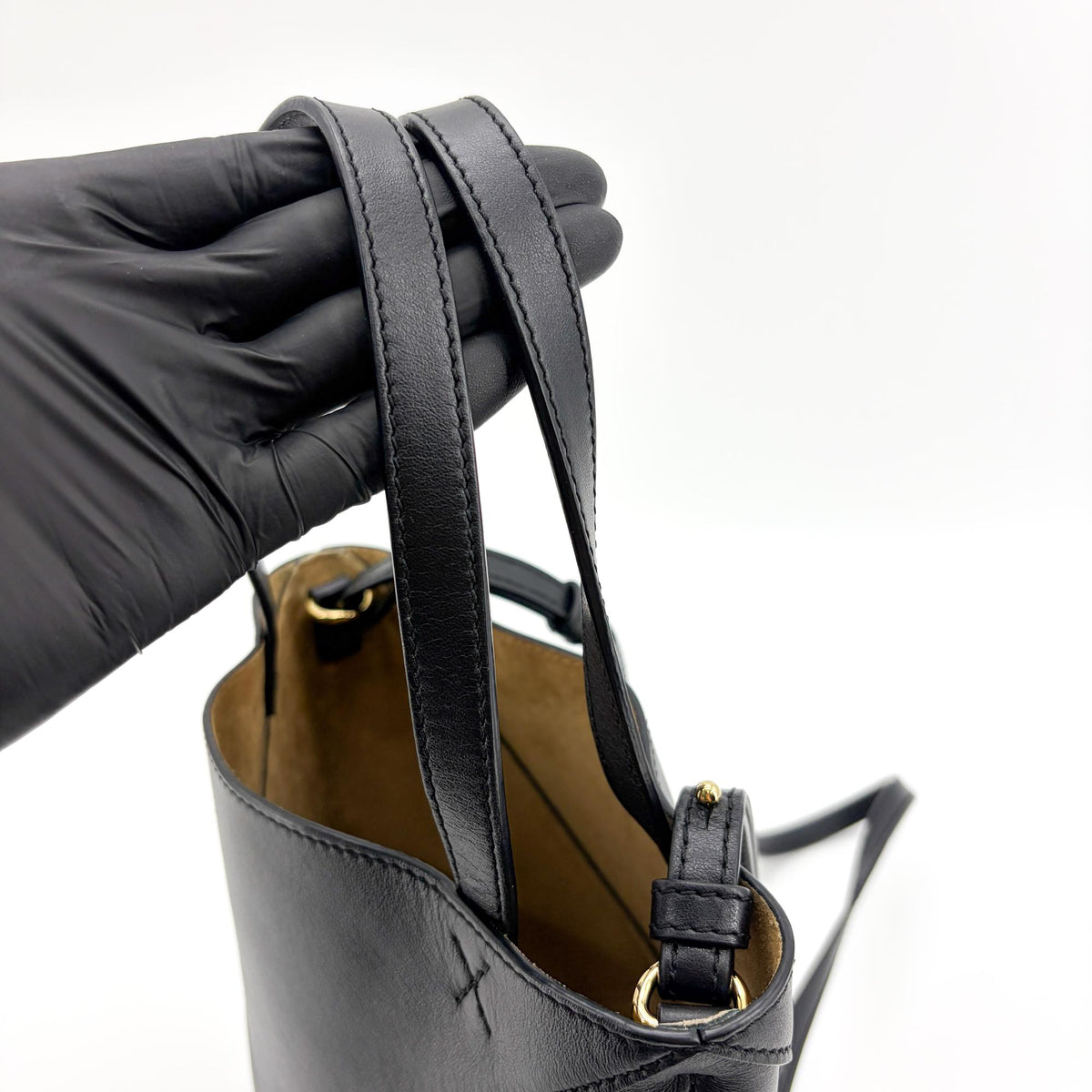 Loewe Puzzle Fold Leather, Black, Leather, Tote Bag