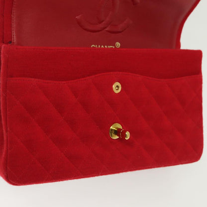 Chanel Vintage Classic Double Flap Bag Quilted Wool, RED, COTTON, Shoulder bag