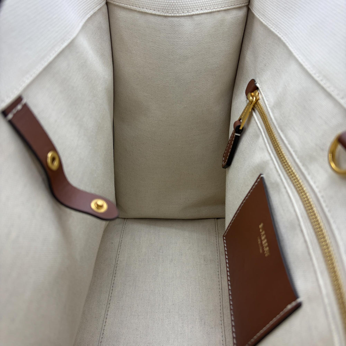 Burberry Freya Shopping Canvas with Leather, Beige, Canvas, Tote Bag