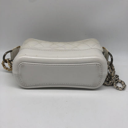 Chanel Gabrielle Hobo Quilted Aged Calfskin, White, Calfskin, Shoulder Bag
