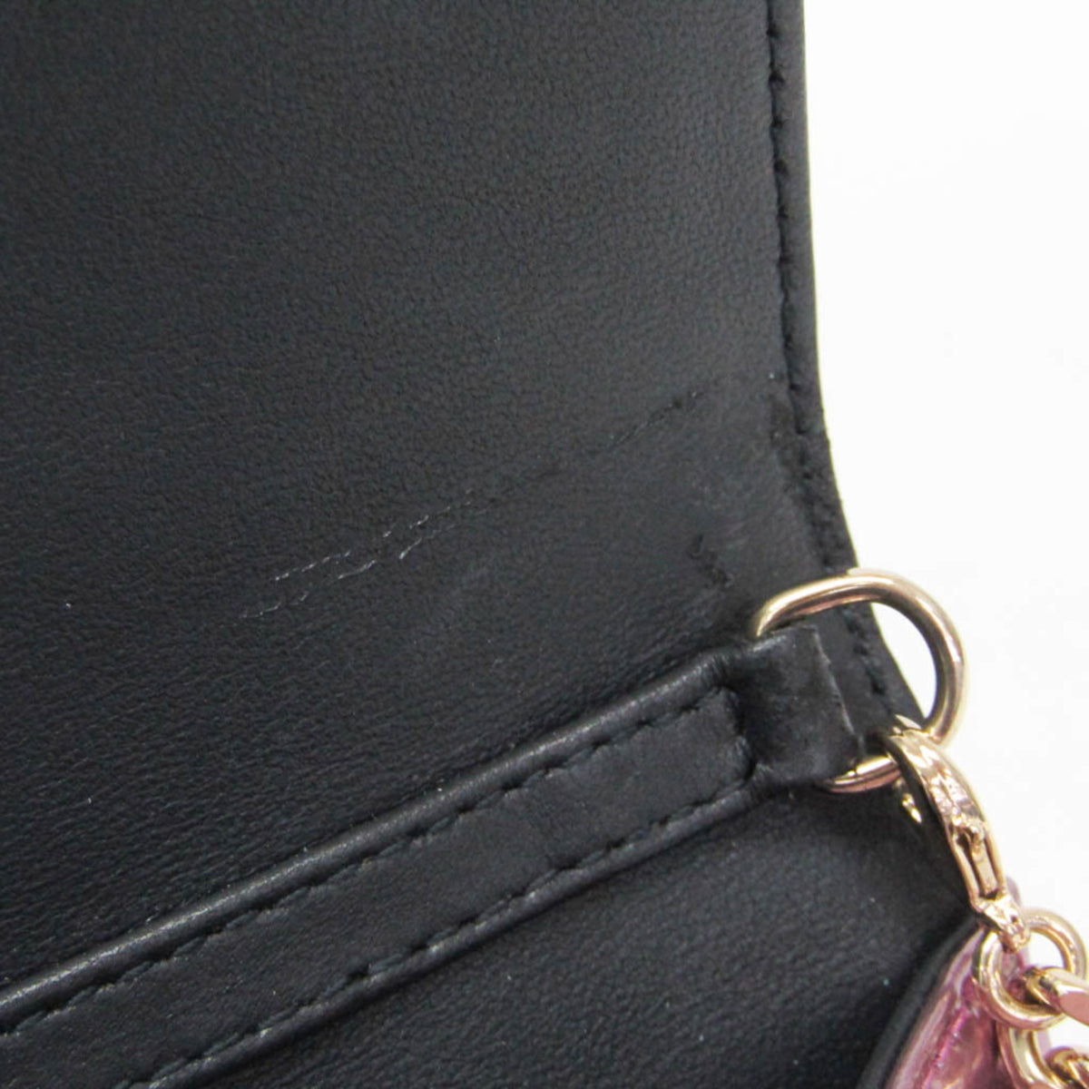 Christian Dior Diorama Wallet on Chain Metallic Distressed Calfskin, Pink, Patent Leather, Crossbody Bag