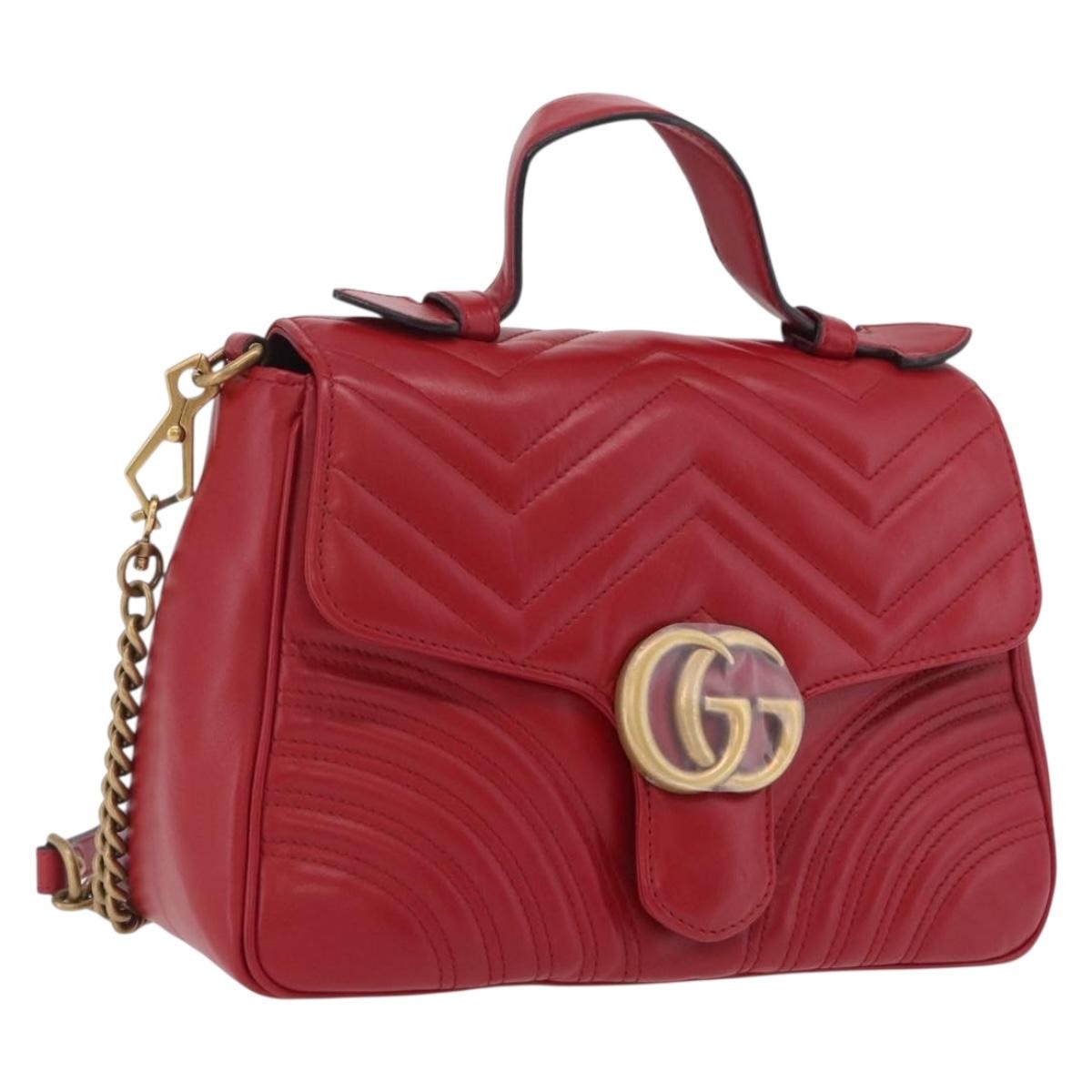 Gucci GG Marmont Top Handle Matelasse Leather, Red, Leather, Handbag