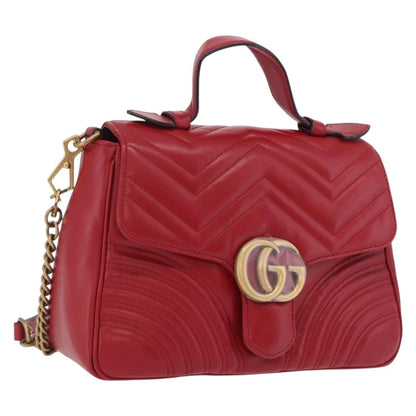 Gucci GG Marmont Top Handle Matelasse Leather, Red, Leather, Handbag