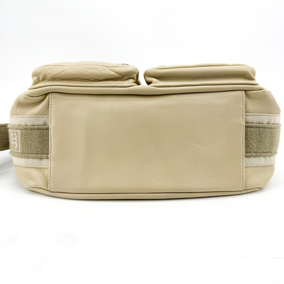 Chanel Sport Line Double Pocket Zip Messenger Leather, Beige, Leather, Crossbody Bag