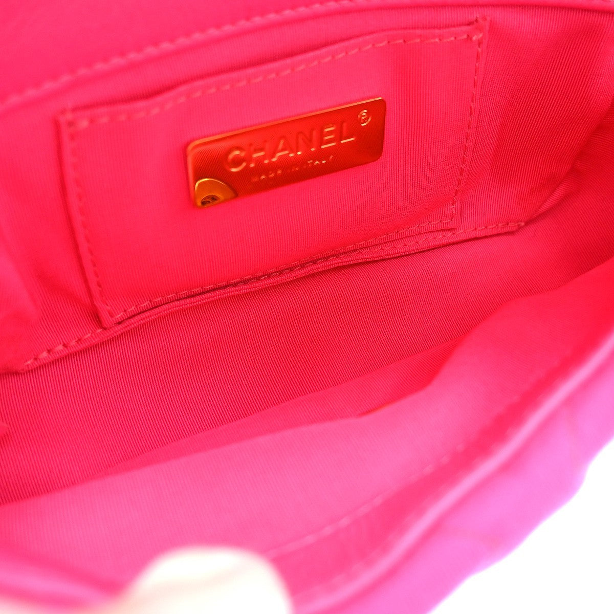 Chanel 19 Belt Quilted Jersey, Pink, Canvas, Shoulder Bag