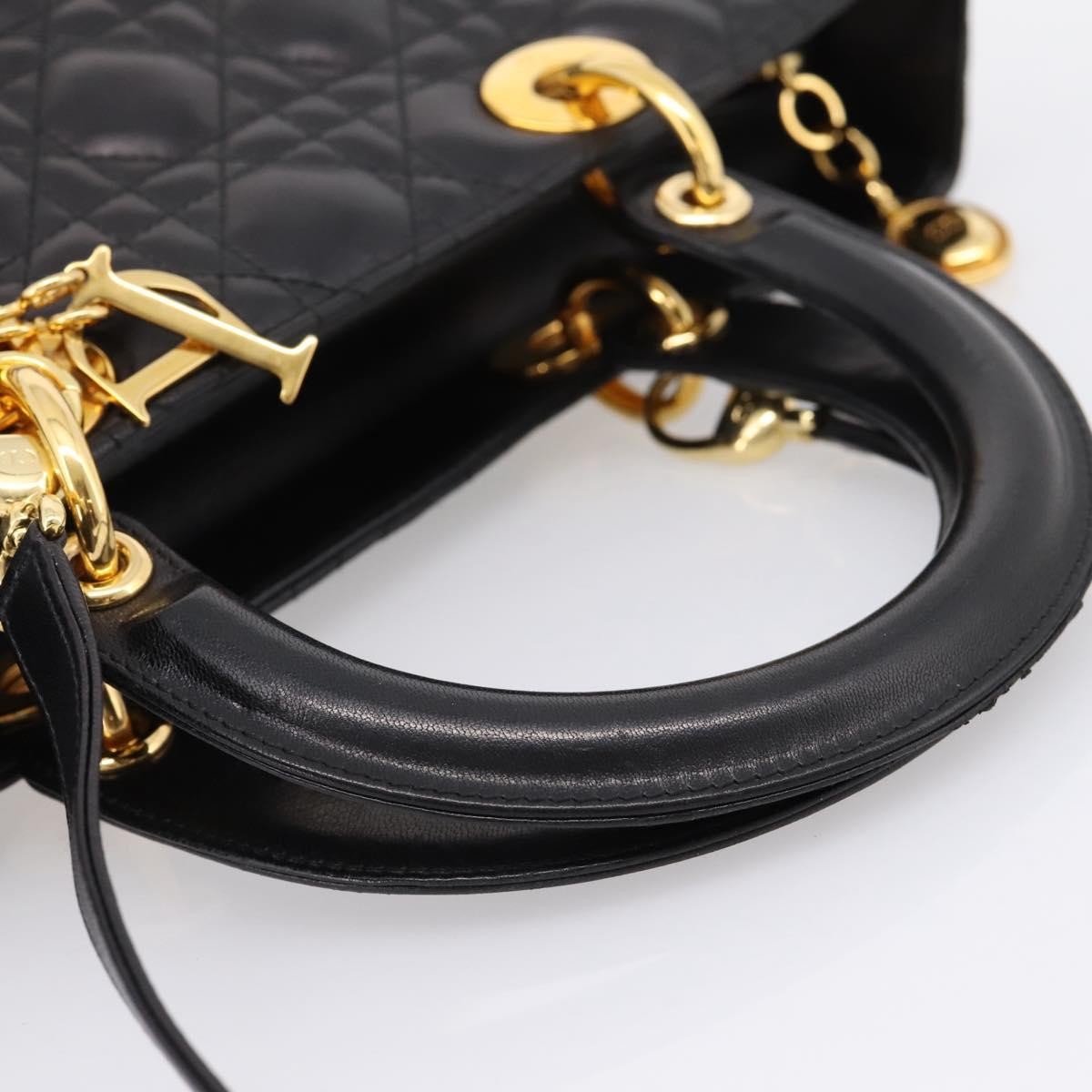 Christian Dior Vintage Lady Dior Cannage Quilt Lambskin, Black, Leather, Handbag