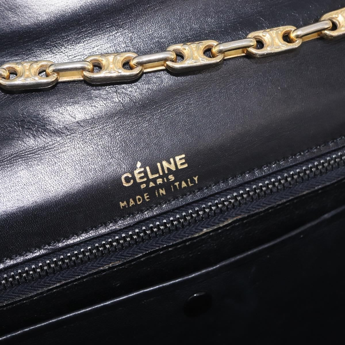 Celine Shoulder Leather, Black, Leather, Shoulder Bag
