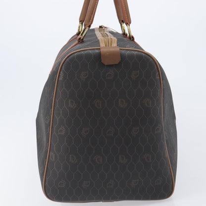 Christian Dior Vintage Honeycomb Boston Canvas and Leather, Black, Canvas, Travel Bag