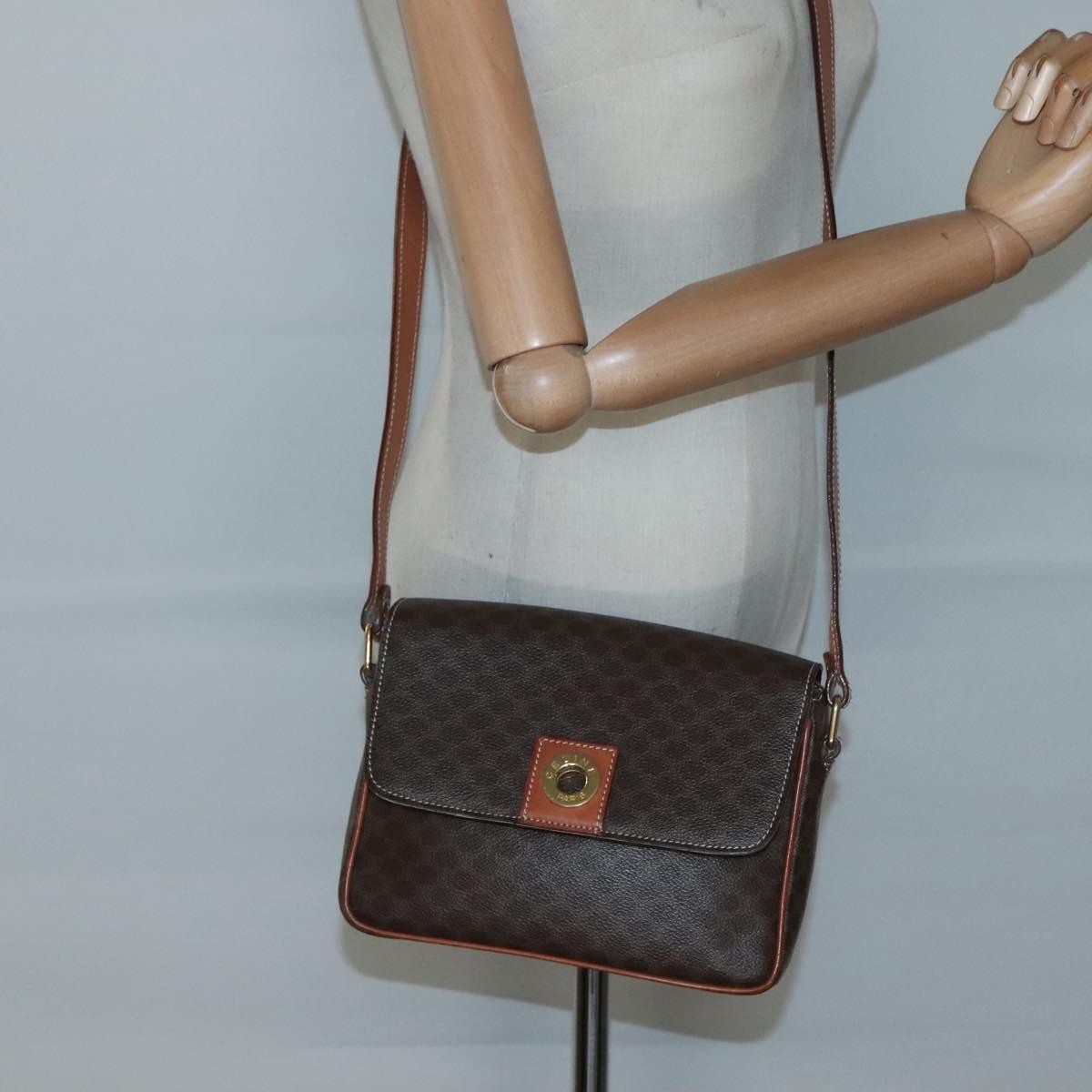 Celine Vintage Macadam Canvas and Leather, Brown, Canvas, Shoulder Bag