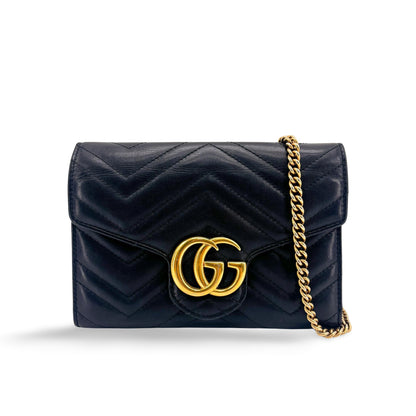 Gucci GG Marmont Chain Matelasse Leather, Black, Leather, Shoulder Bag