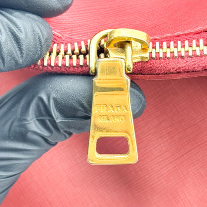 Prada Double Zip Lux Vernice Saffiano Leather, Red, Leather, Tote Bag