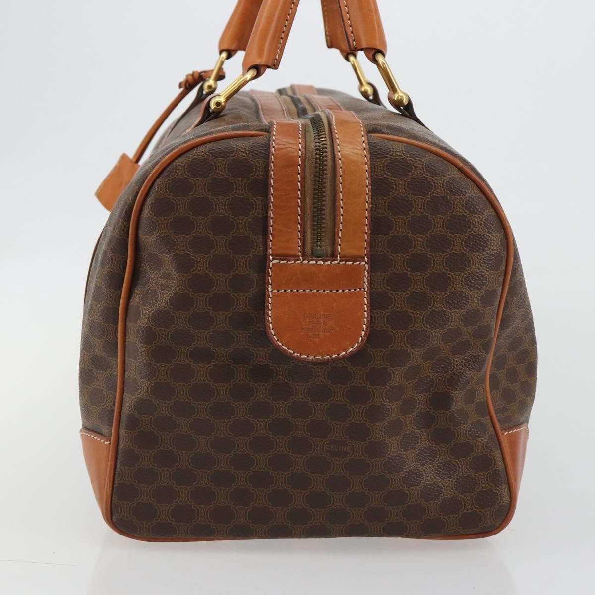 Celine Vintage Duffle Macadam Coated Canvas, Brown, Canvas, Handbag