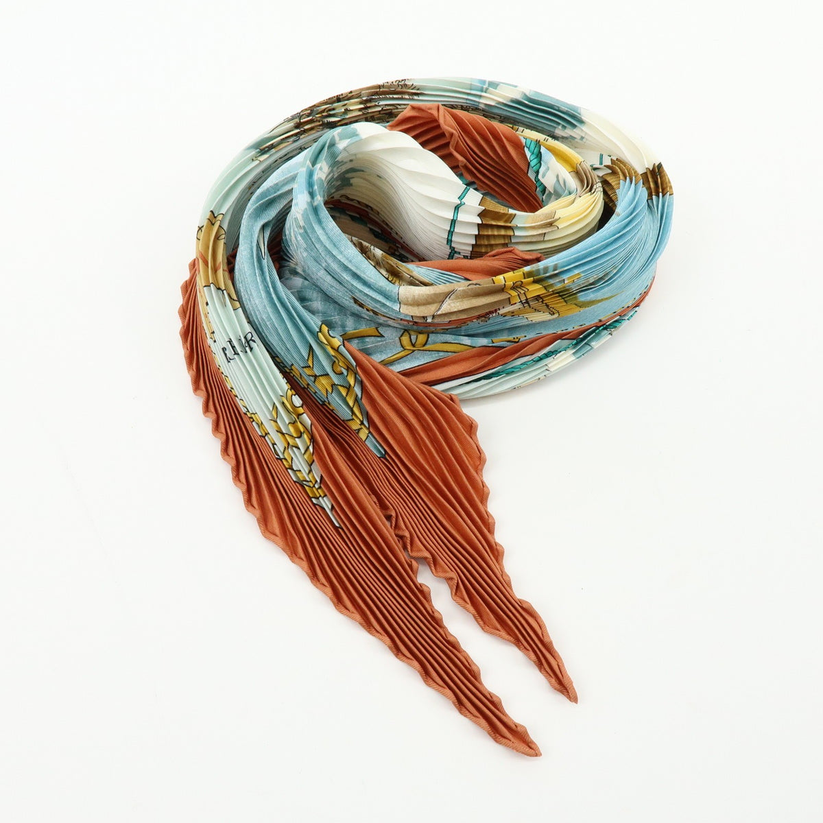 Hermes Gronland Pleated Silk, Brown, Silk, Scarf