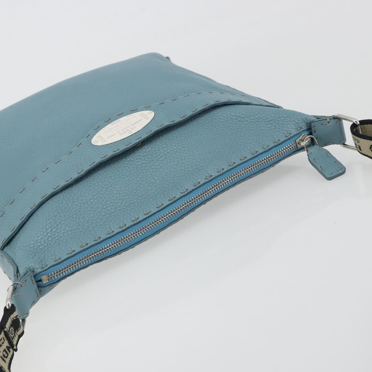 Fendi Vintage Selleria Zip Messenger Leather, Blue, Leather, Shoulder Bag