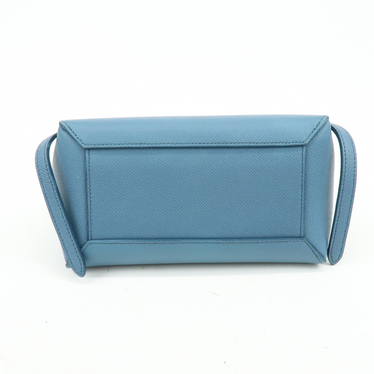 Celine Belt Textured Leather, Blue, Leather, Handbag