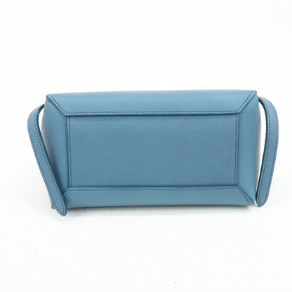 Celine Belt Textured Leather, Blue, Leather, Handbag