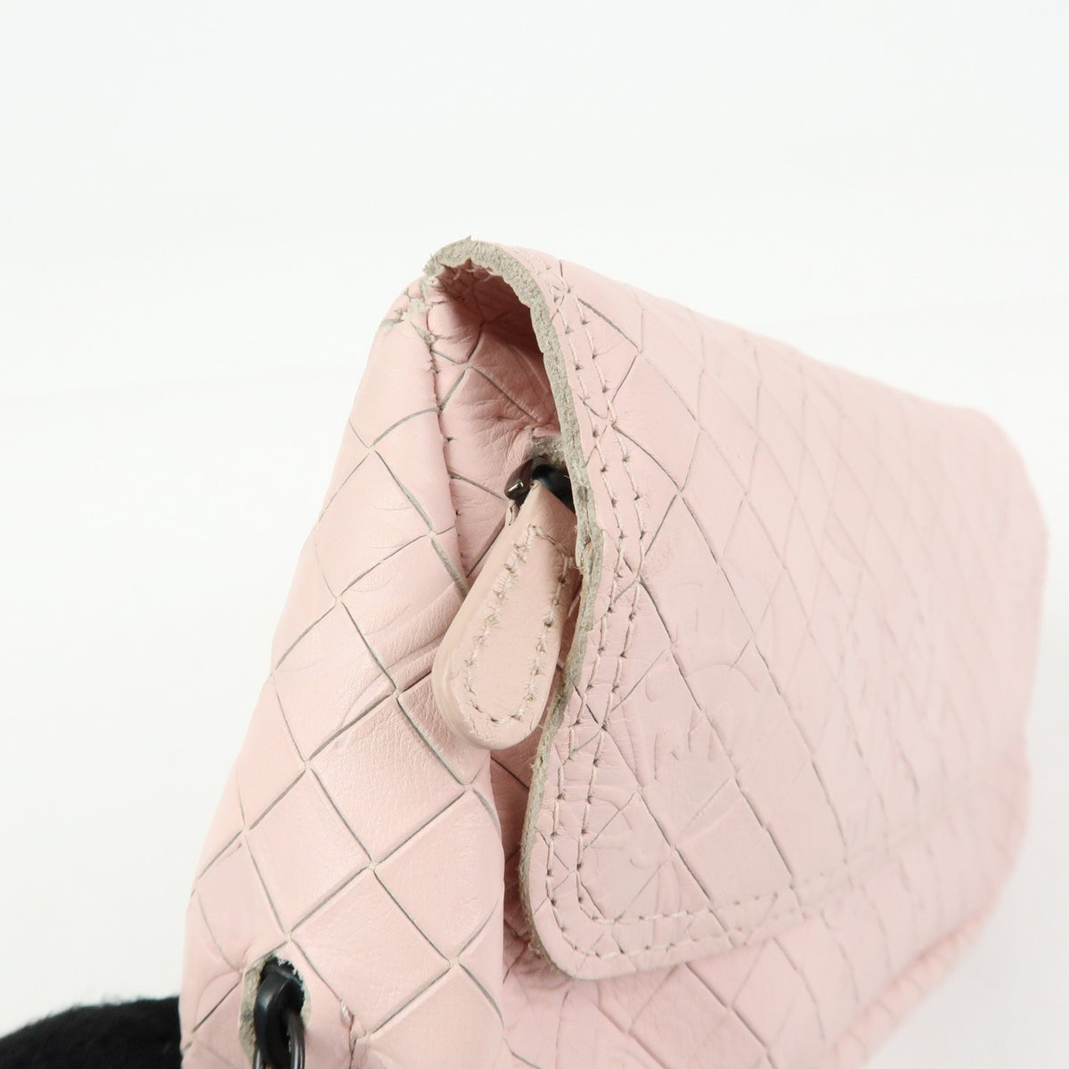Bottega Veneta Expandable Chain Embossed Intrecciato Nappa, Pink, Leather, Crossbody Bag