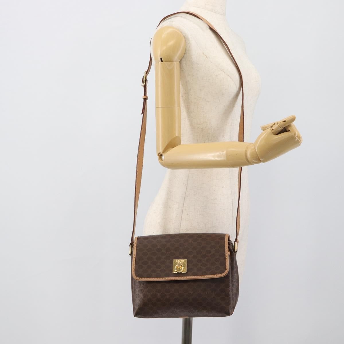 Celine Macadam Canvas, Brown, Canvas, Shoulder Bag