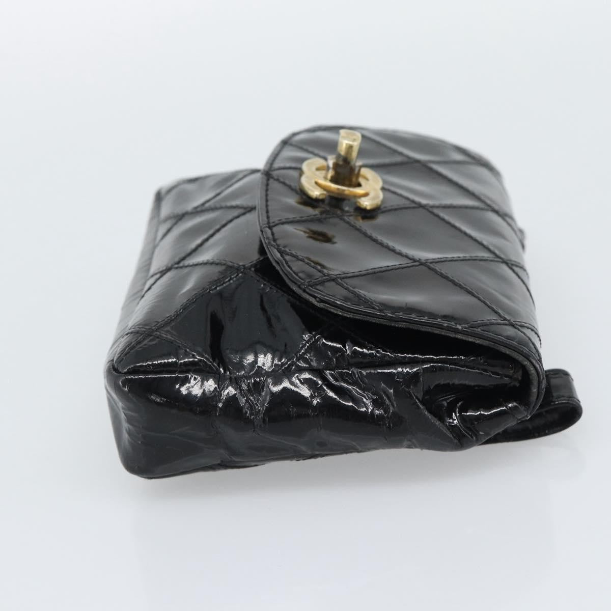 Chanel CC Flap Belt Quilted Lambskin, Black, Patent Leather, Clutch