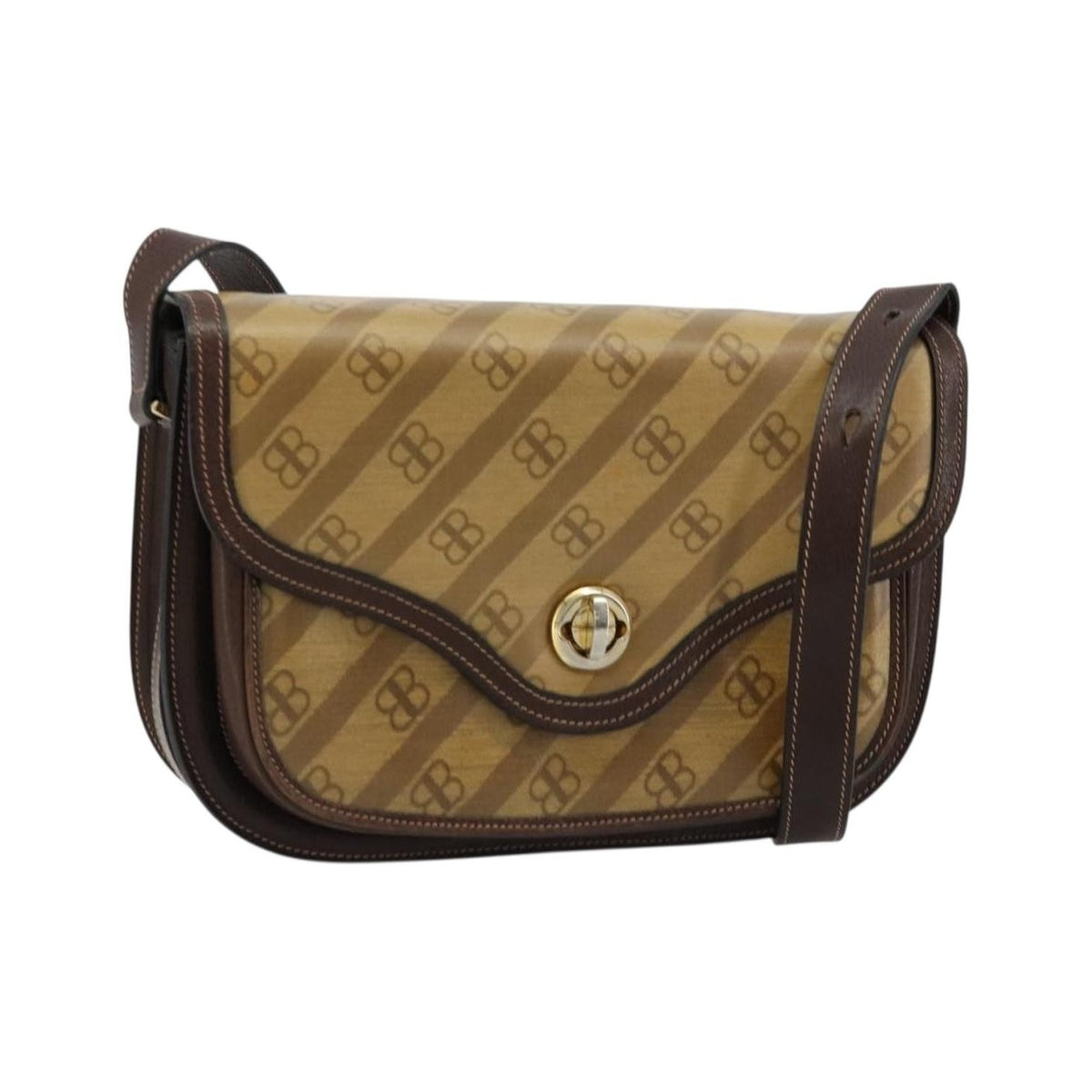 Balenciaga B. Shoulder Leather, Beige, Canvas, Shoulder Bag