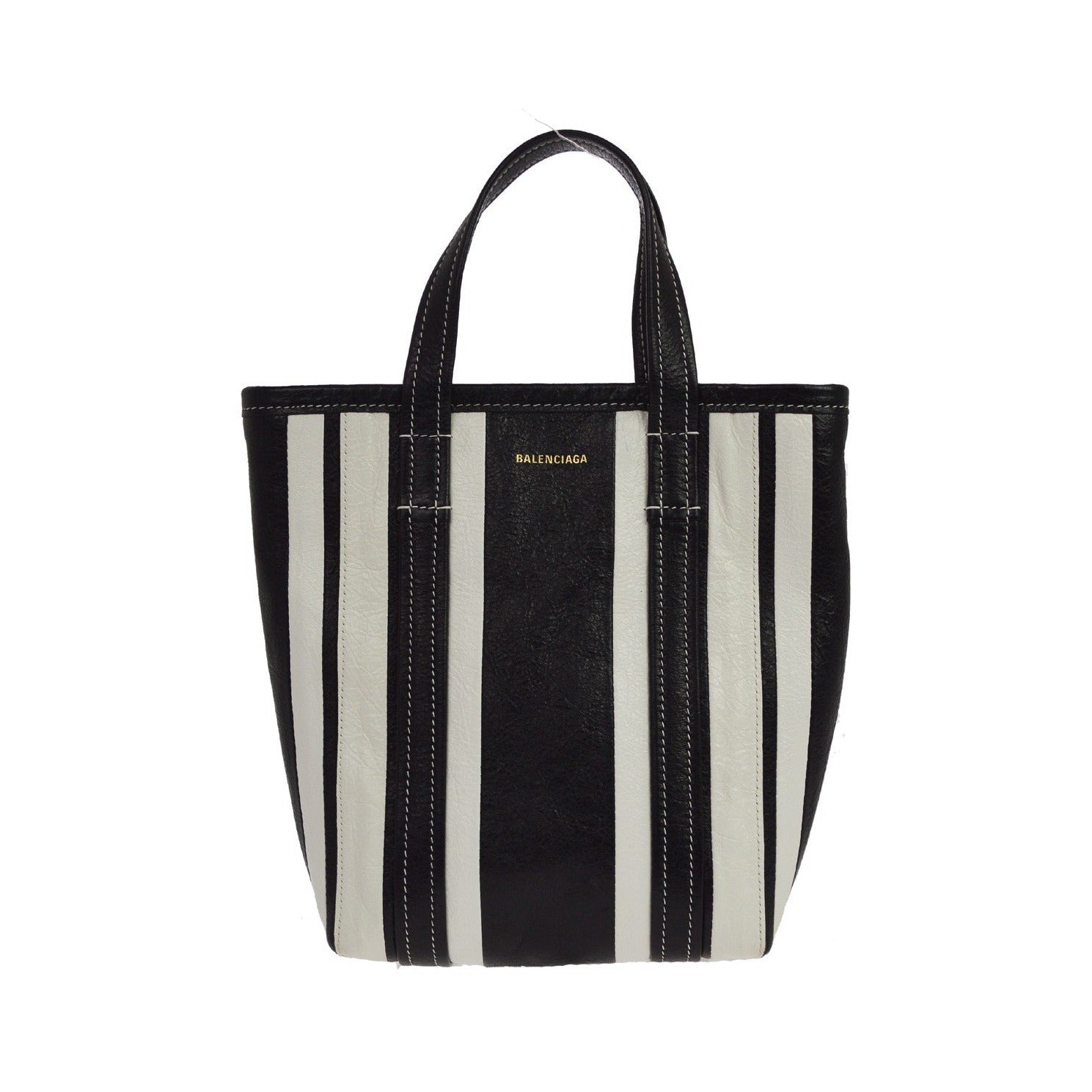 Balenciaga Barbes East West Shopper Tote Striped Leather, Black, Leather, Tote Bag
