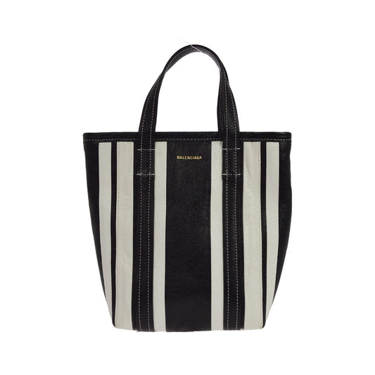Balenciaga Barbes East West Shopper Tote Striped Leather, Black, Leather, Tote Bag