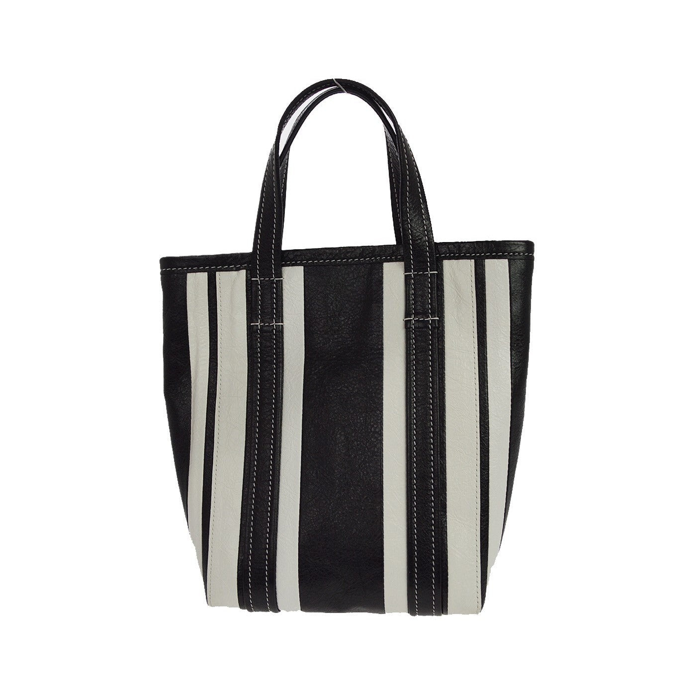 Balenciaga Barbes East West Shopper Tote Striped Leather, Black, Leather, Tote Bag