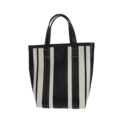 Balenciaga Barbes East West Shopper Tote Striped Leather, Black, Leather, Tote Bag
