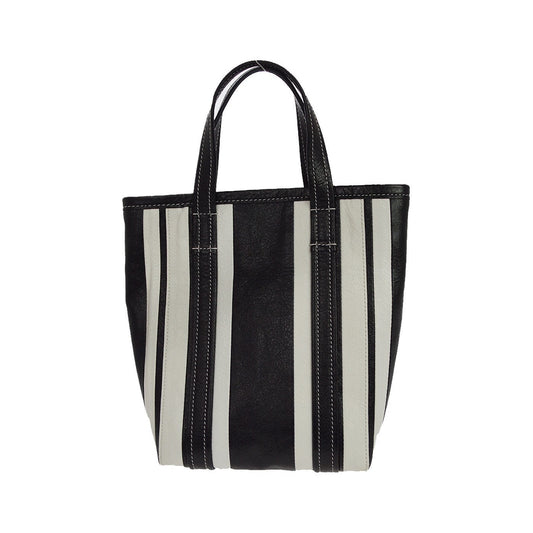 Balenciaga Barbes East West Shopper Tote Striped Leather, Black, Leather, Tote Bag