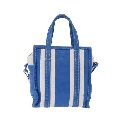 Balenciaga Bazar Convertible Striped Leather, Blue, Leather, Tote Bag