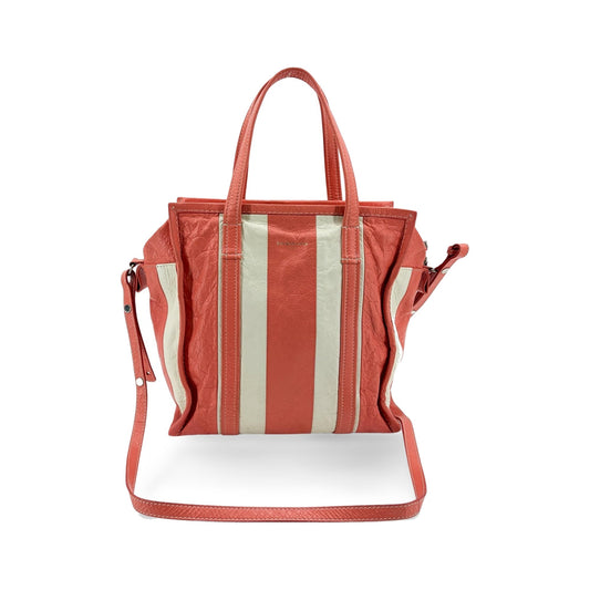 Balenciaga Bazar Striped Leather, White, Leather, Tote Bag