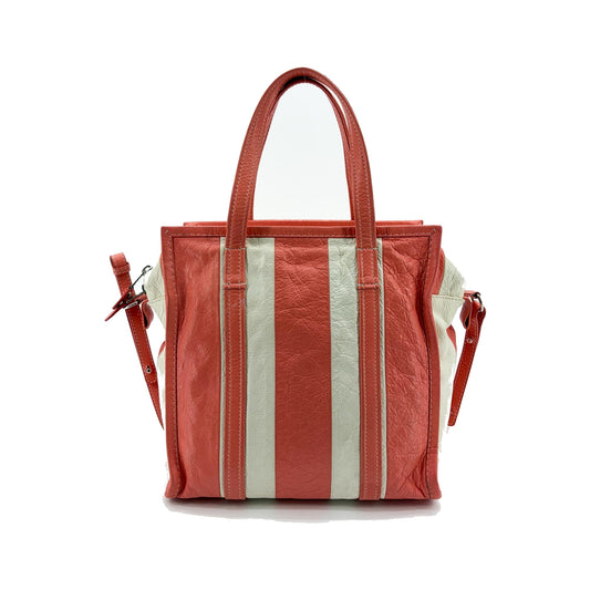 Balenciaga Bazar Striped Leather, White, Leather, Tote Bag