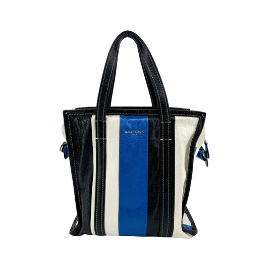 Balenciaga Bazar Striped Leather, Black, Leather, Tote Bag