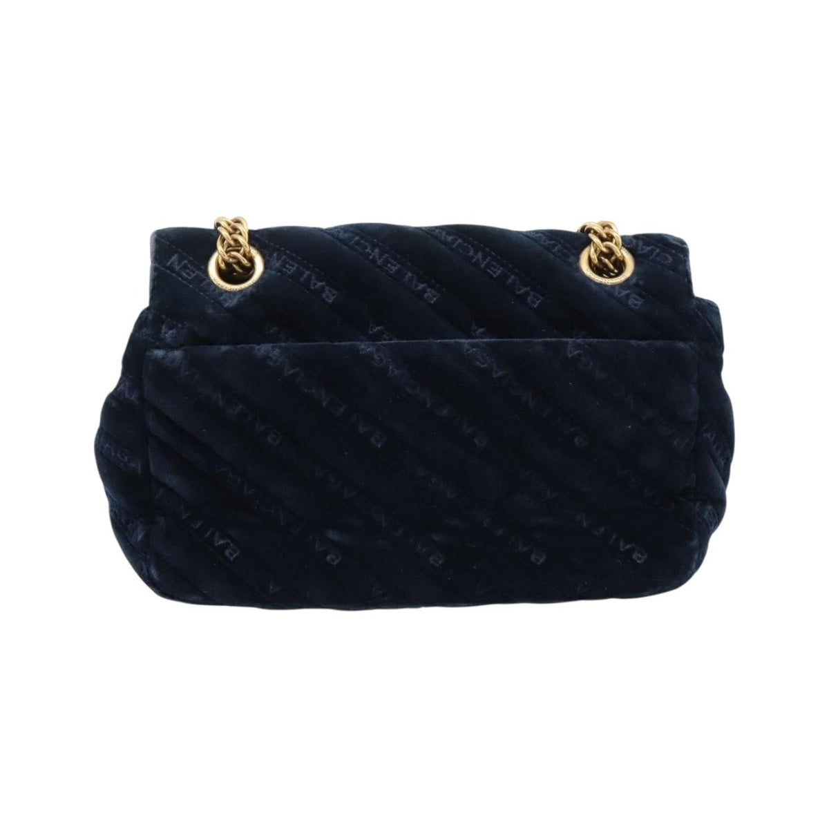 Balenciaga BB Chain Round Quilted Velvet, Navy, Velvet, Shoulder Bag