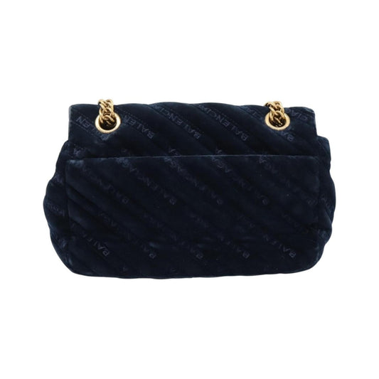 Balenciaga BB Chain Round Quilted Velvet, Navy, Velvet, Shoulder Bag