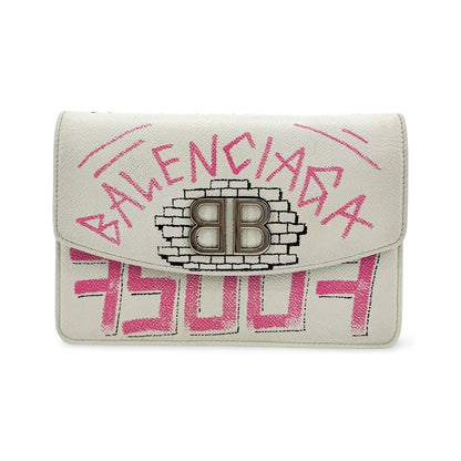 Balenciaga BB Graffiti Chain Leather, White, Leather, Crossbody Bag