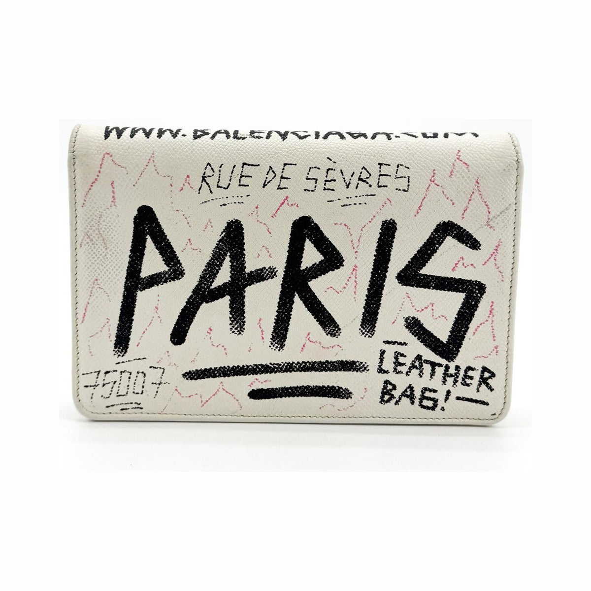 Balenciaga BB Graffiti Chain Leather, White, Leather, Crossbody Bag
