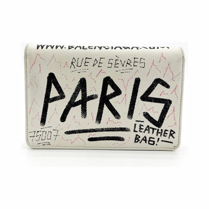 Balenciaga BB Graffiti Chain Leather, White, Leather, Crossbody Bag