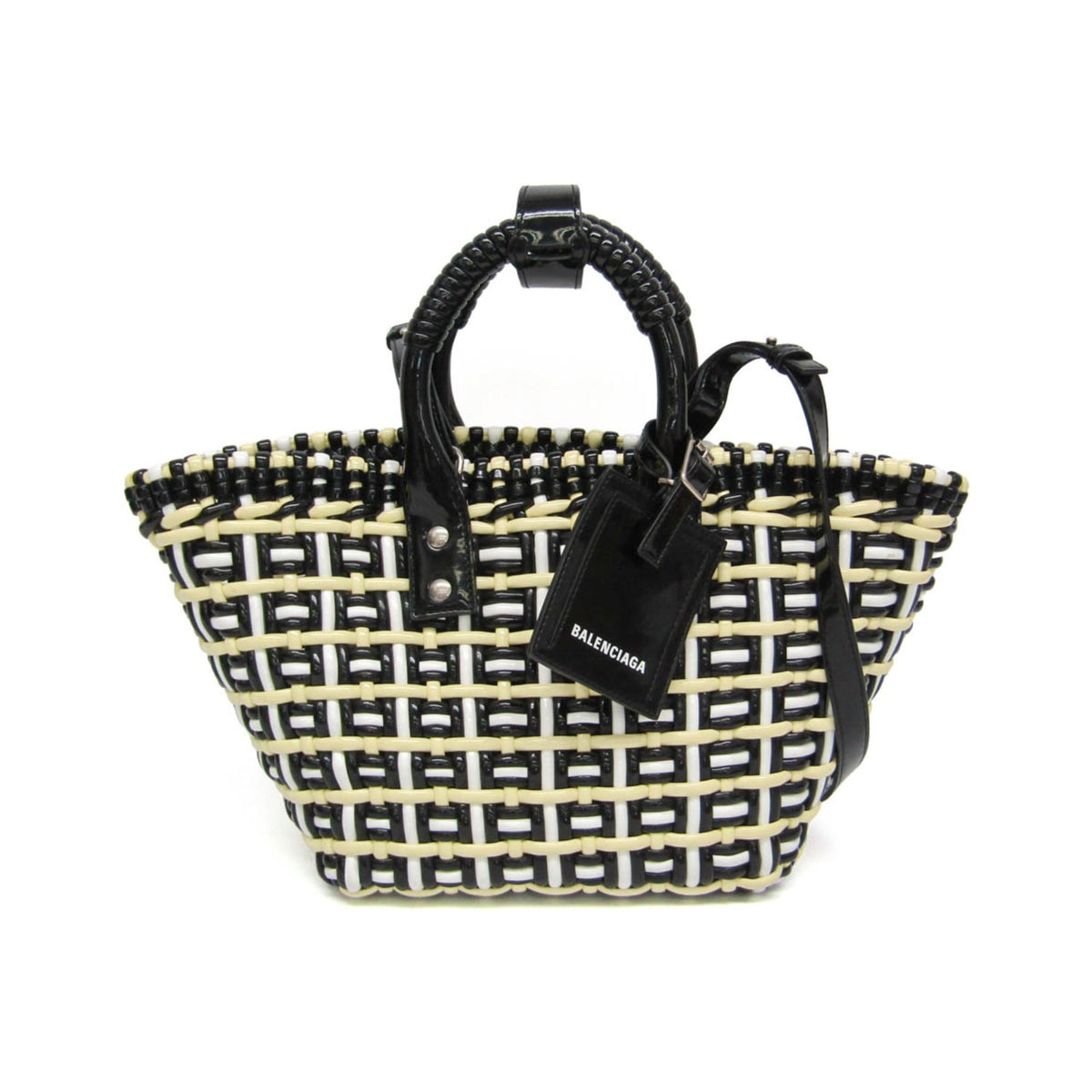 Balenciaga Bistro Panier Woven Faux Leather, Black, Patent Leather, Handbag