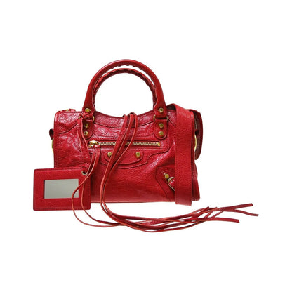 Balenciaga City Classic Studs Leather, Red, Leather, Handbag