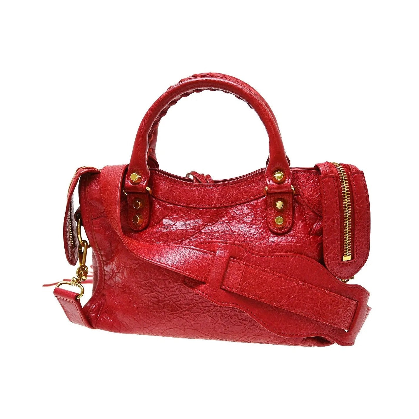 Balenciaga City Classic Studs Leather, Red, Leather, Handbag