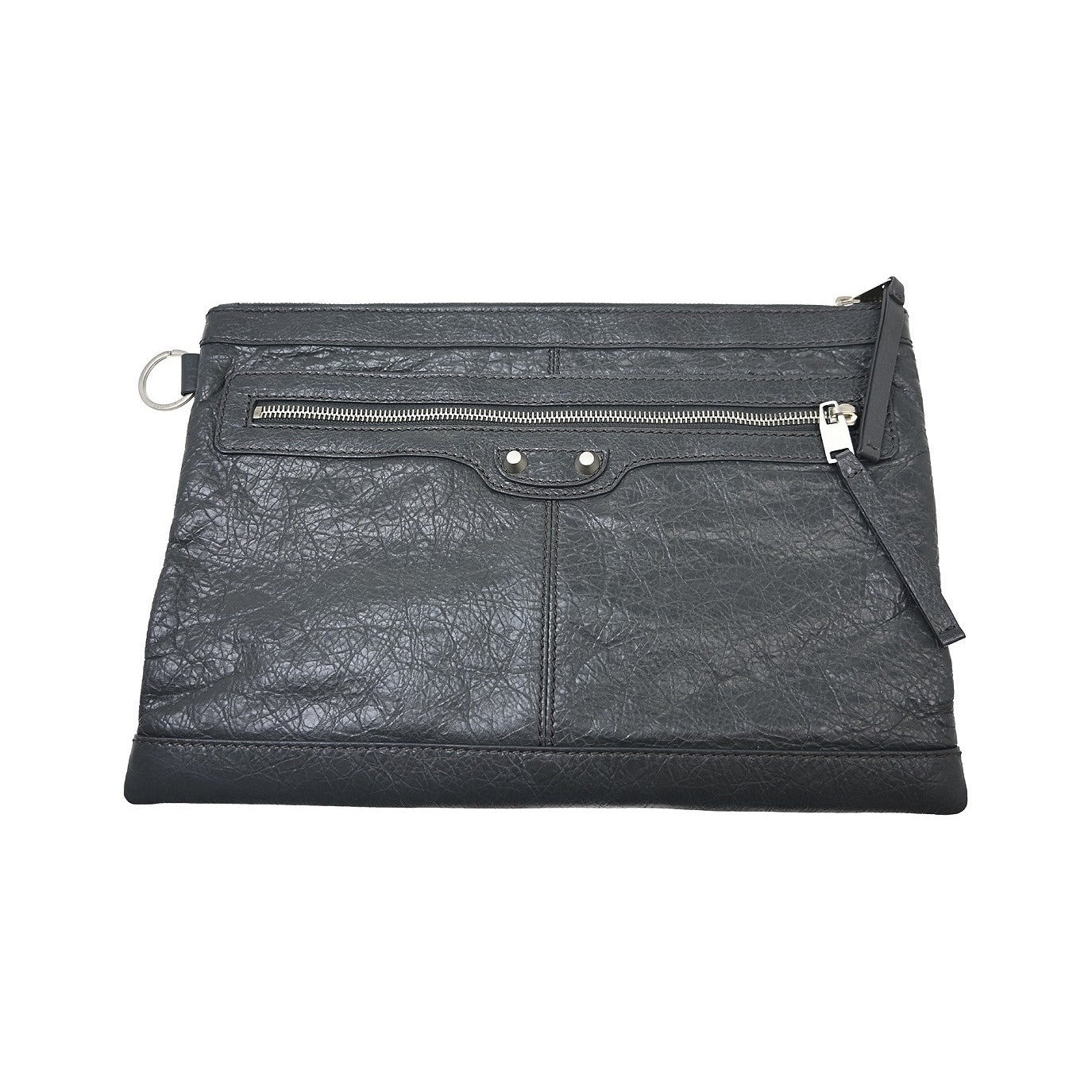 Balenciaga Clip P Leather, Gray, Leather, Clutch