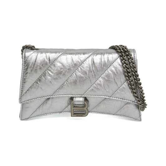 Balenciaga Crush Chain Flap Leather, Silver, Leather, Handbag